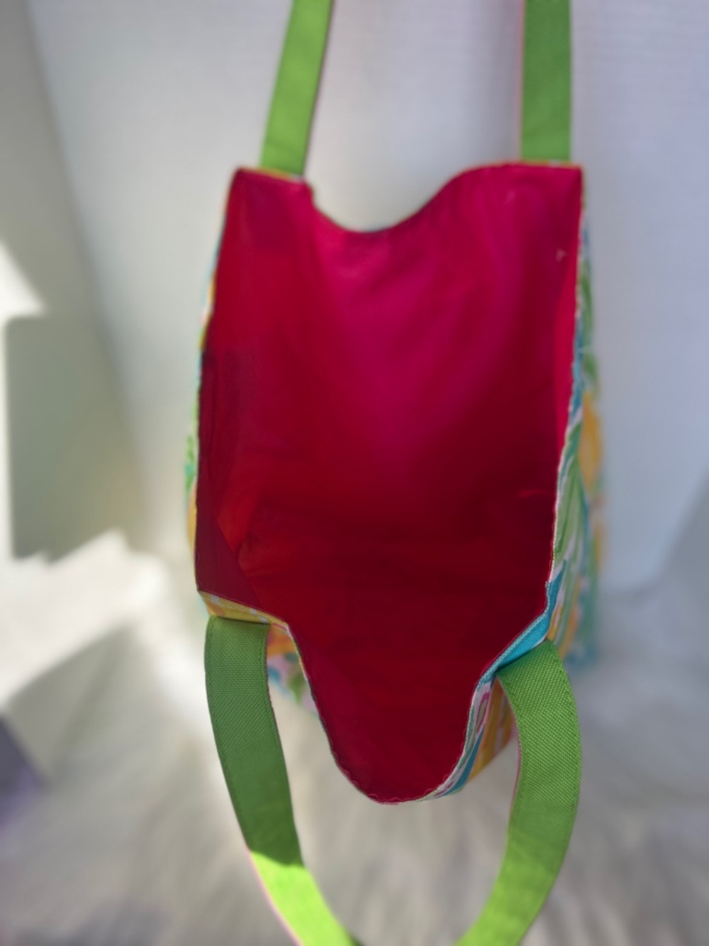 Lilly Pulitzer Turquoise Lemon Print Tote with Pink Straps - Picture 3 of 3